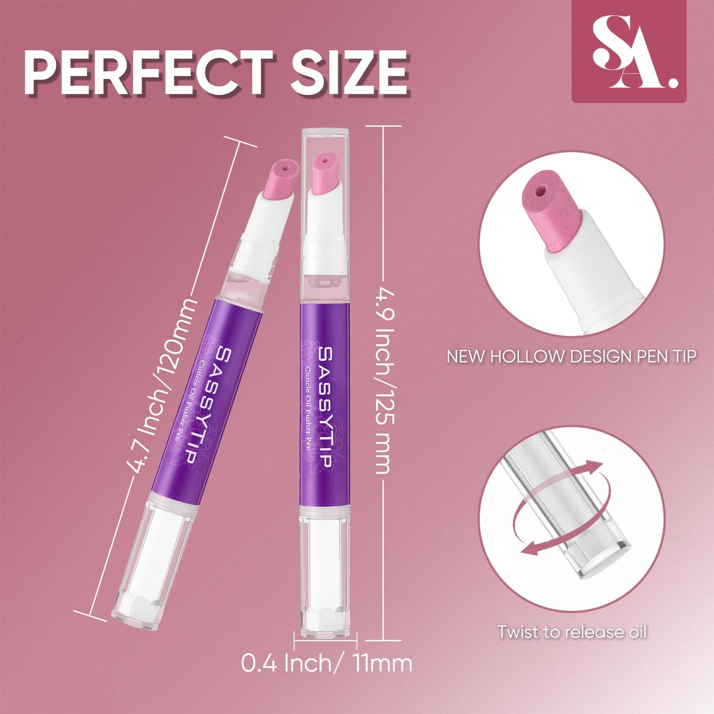 SASSYTIP Cuticle Oil Pusher Pen 2-in-1 Clean & Moisturize | Removes Dead Skin & Dirt from Nail Edges | Nourishing Jojoba & Almond Oils | At-Home or On-the-Go Manicure for Women & Men (Grape)