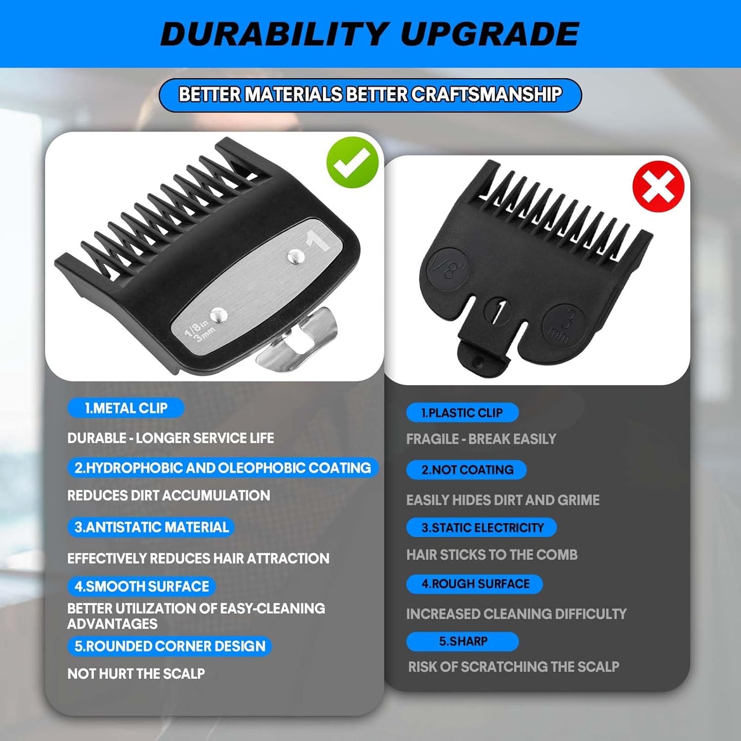 Wahl Clipper Guards Set - Compatible Hair Clipper & Trimmer Guide Combs | 1/8" (3.0 mm) - 2 Pack, Black
