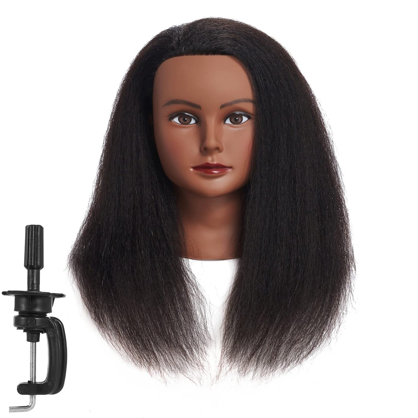 Real Hair Mannequin Head for Cosmetology | 10-Inch Afro Hair Practice Doll with Clamp Holder