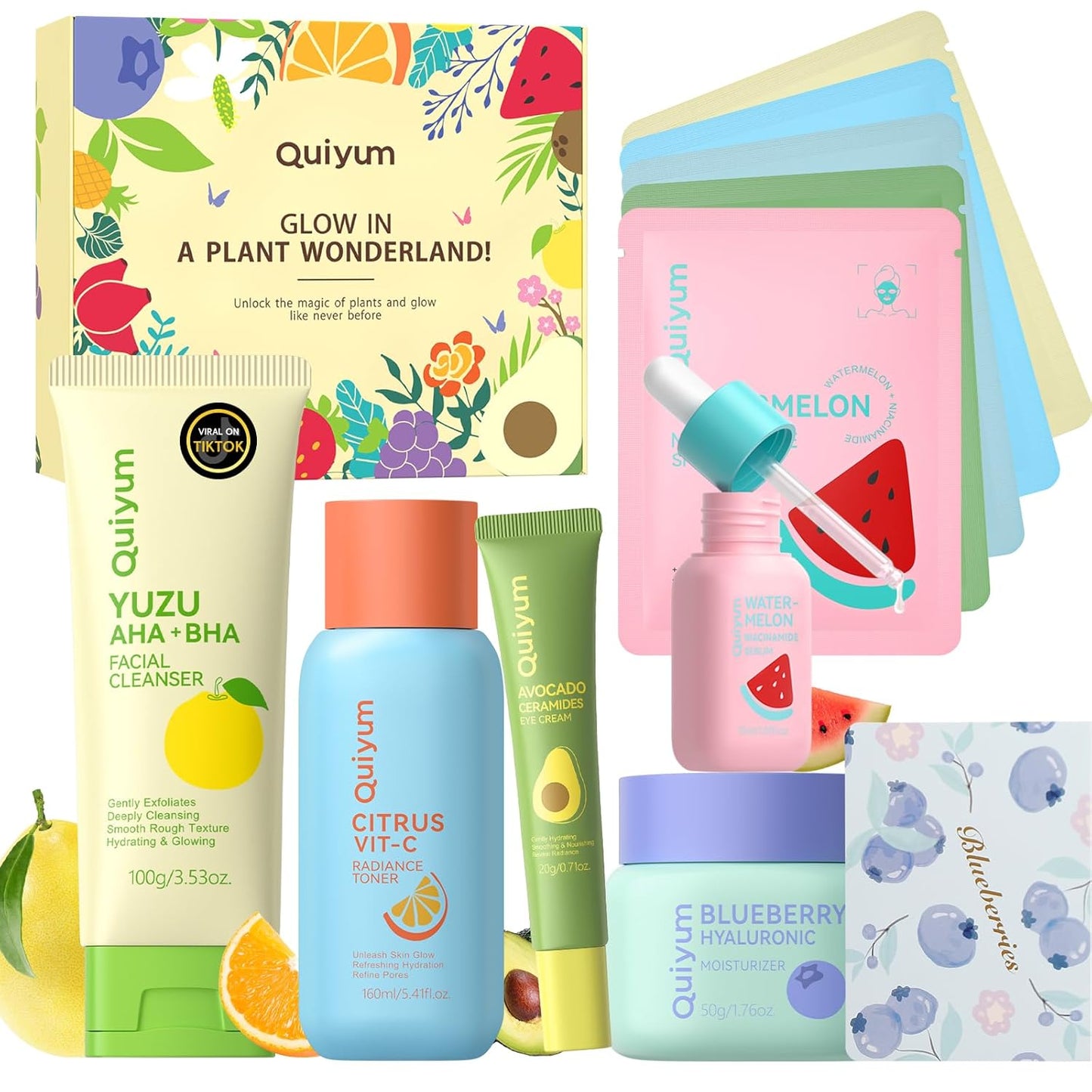 Fruit Skincare for Teens - 5-Piece Daily Beauty Routine Set | Exfoliating, Hydrating, Oil Control, All Skin Types