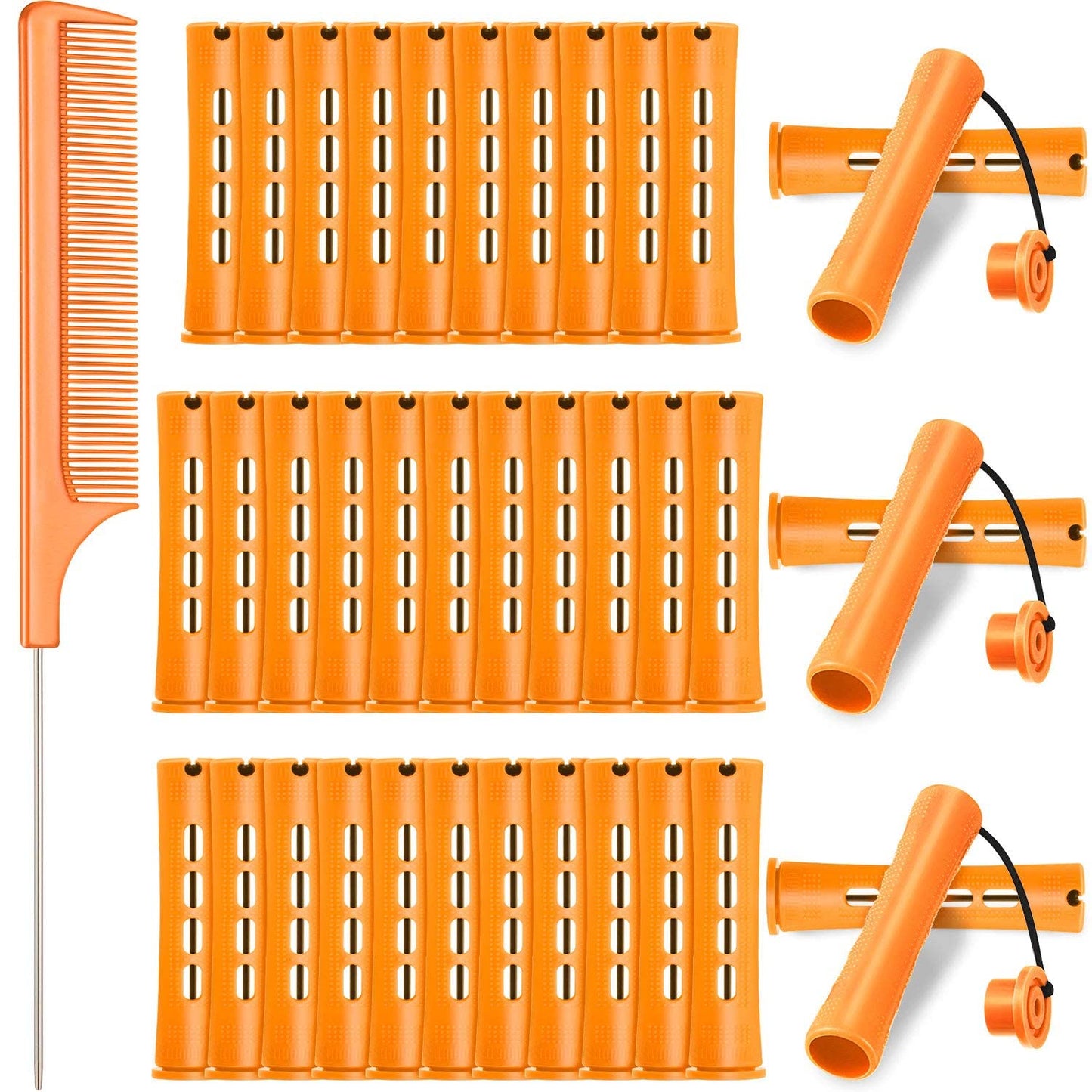 WILLBOND Cold Wave Rods - 36 Hair Perm Rollers with Steel Rat Tail Comb for Styling