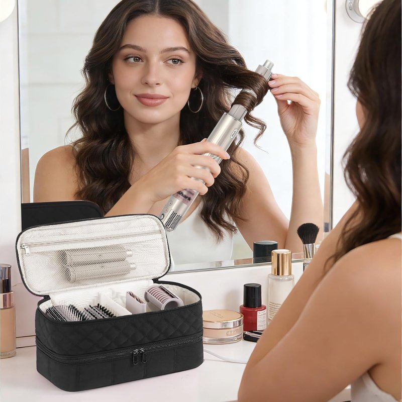 Hair Travel Carrying Case - Double-Layer Storage for Shark Flex Style & Dyson Airwrap | Black