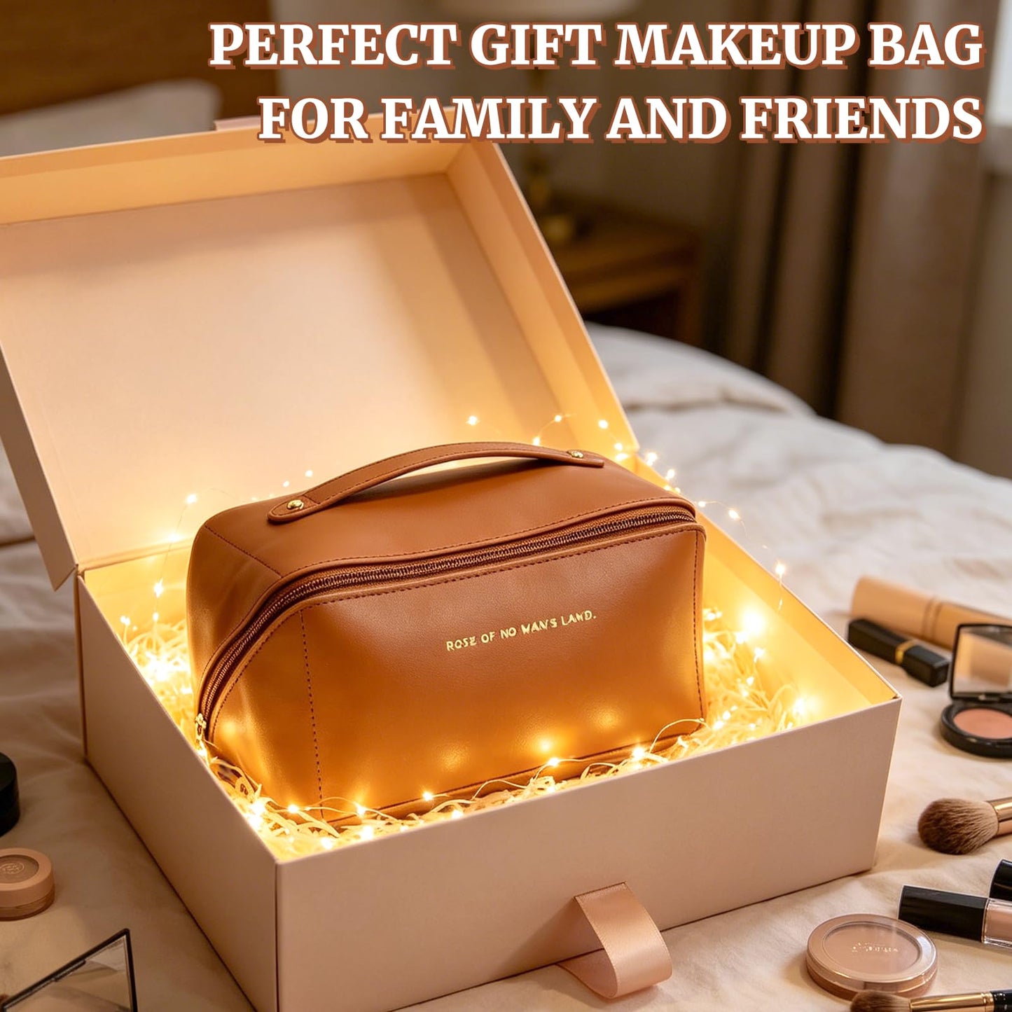 DZZ Cosmetic Travel Bag,Large Travel Cosmetic Bag for Women,Classic Brown