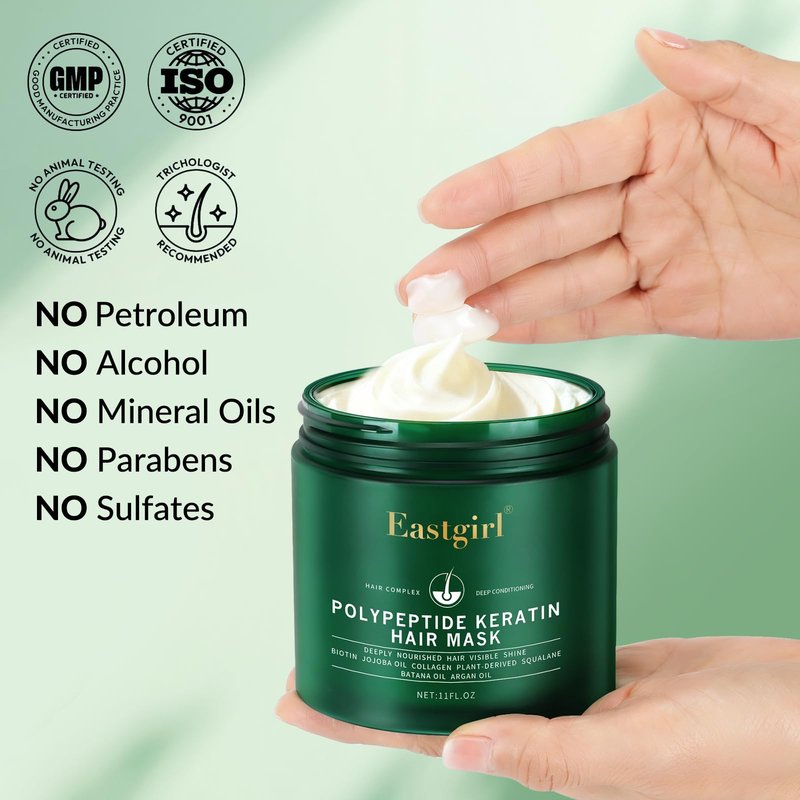 Eastgirl Collagen Hair Mask for Deep Conditioning - 4-Protein Repair with Moroccan & Jojoba Oils, Treats Dry Damaged Frizzy Hair, Nourishes & Strengthens with Panax Ginseng, 11 fl oz