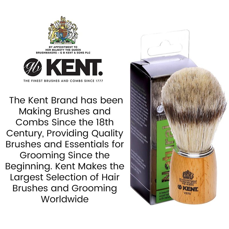 Kent VS70 Natural Badger Bristle Beechwood Shaving Brush for Men for Safety Razor, Shaving Razors for Men. Perfect Lather Shaving Brush for Shave Cream, Shaving Soap. Kent Luxury Shaving Since 1777