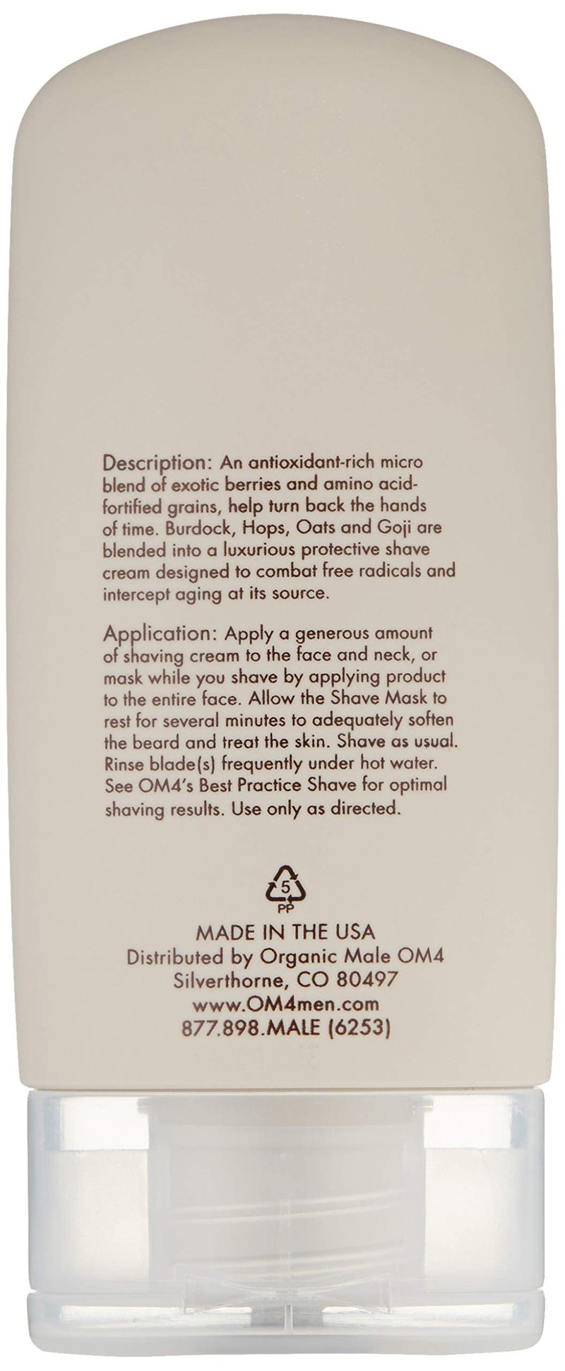 Organic Male OM4 Normal Shave Mask: Free Radical Defense Cream, Shave & Mask in 1, Antioxidant and Vitamin C Rich