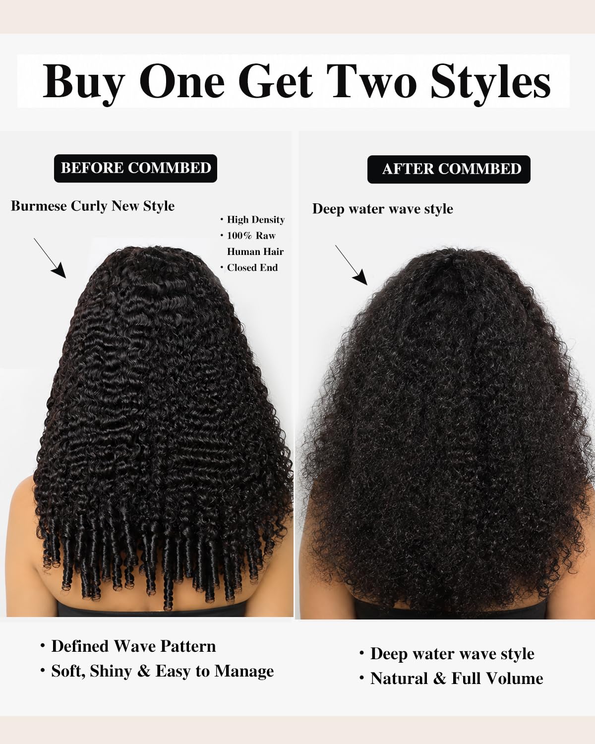 Pobokix Burmese Curly Half Wigs Human Hair Glueless Flip Over Half Wigs Wear Go Drawstring Wigs For Black Women Beginner Friendly No Glue No Sew 180% Density 26inch Natural Black