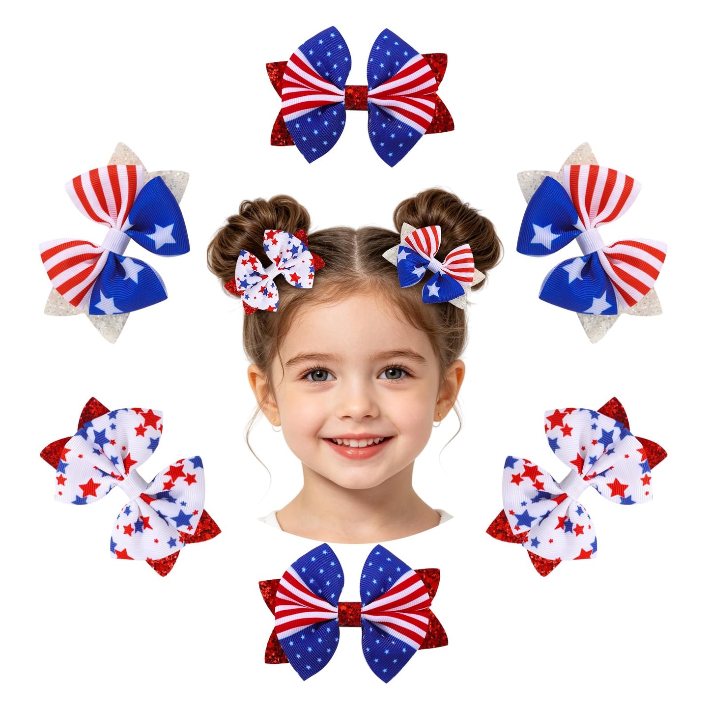 Jollybows 6pcs 4th of July Baby Hair Clips Girls Bows 2" Alligator Clip