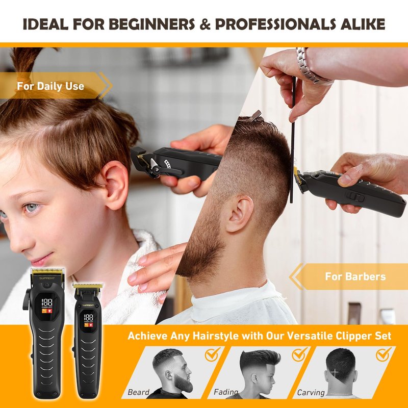 Professional Cordless Hair Clippers for Men- Hair Cutting Kit for Barbers & Family, Wireless Beard Hair Trimmers Set with LED Display, Rechargeable Hair Cutting Machine for Family (Black)