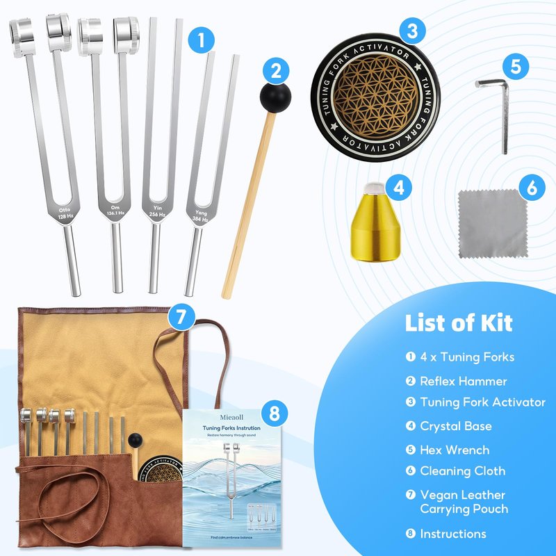 Tuning Forks for Healing, 128Hz 136Hz 256Hz 384Hz Tuning Fork Set for Meditation, Yoga and Chakra Energy Therapy, Perfect Healing Gift for Mom or Girlfriend on Mother's Day, Birthday