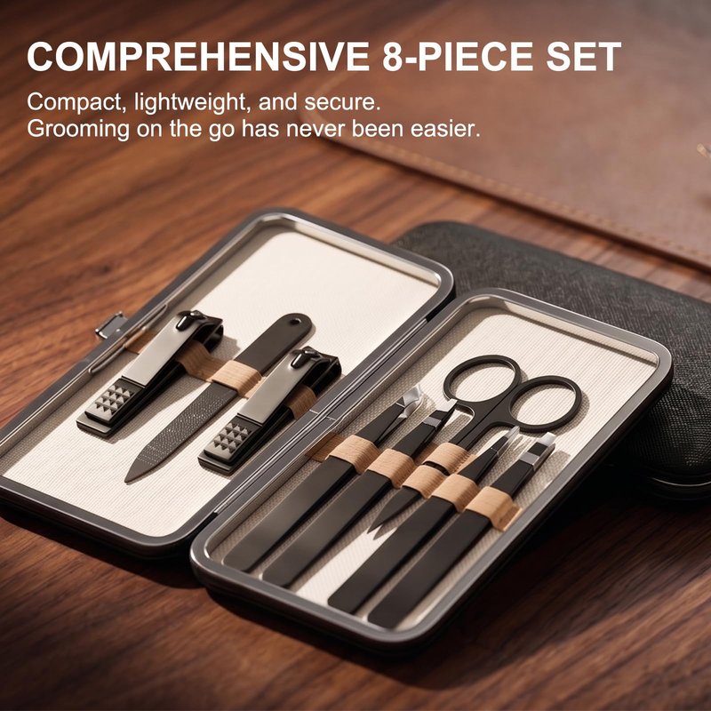 Fangze Nail Clippers and Tweezers Set, 8 Pcs Stainless Steel Manicure Pedicure Kit for Thick Nails, Travel Nail Grooming Tools with Case, Gifts for Men & Women