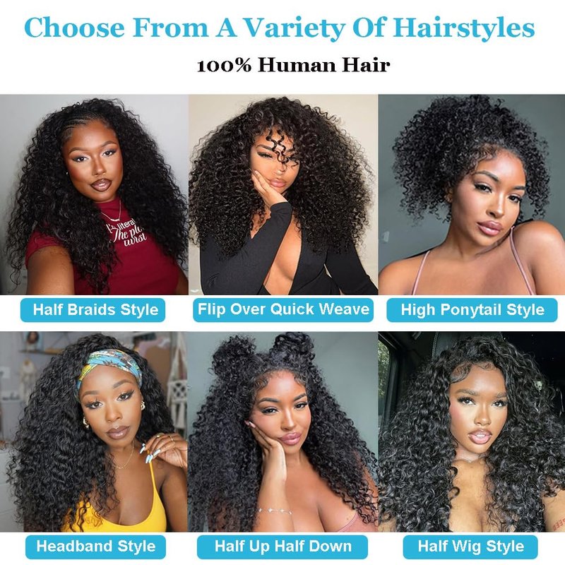 Curly Half Wig - 24 Inch Human Hair Water Wave | 200 Density, Seamless, Glueless Design for Easy Wear