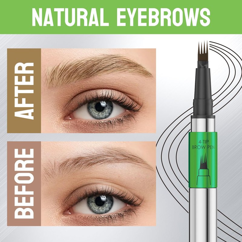 YuLinLon 4-Tip Eyebrow Pen, Waterproof Micro-Fork Tip Brow Tattoo Pen, Natural 3D Effect, Long Lasting Smudge-Proof Formula, 1ml (03# DARK BROWN)
