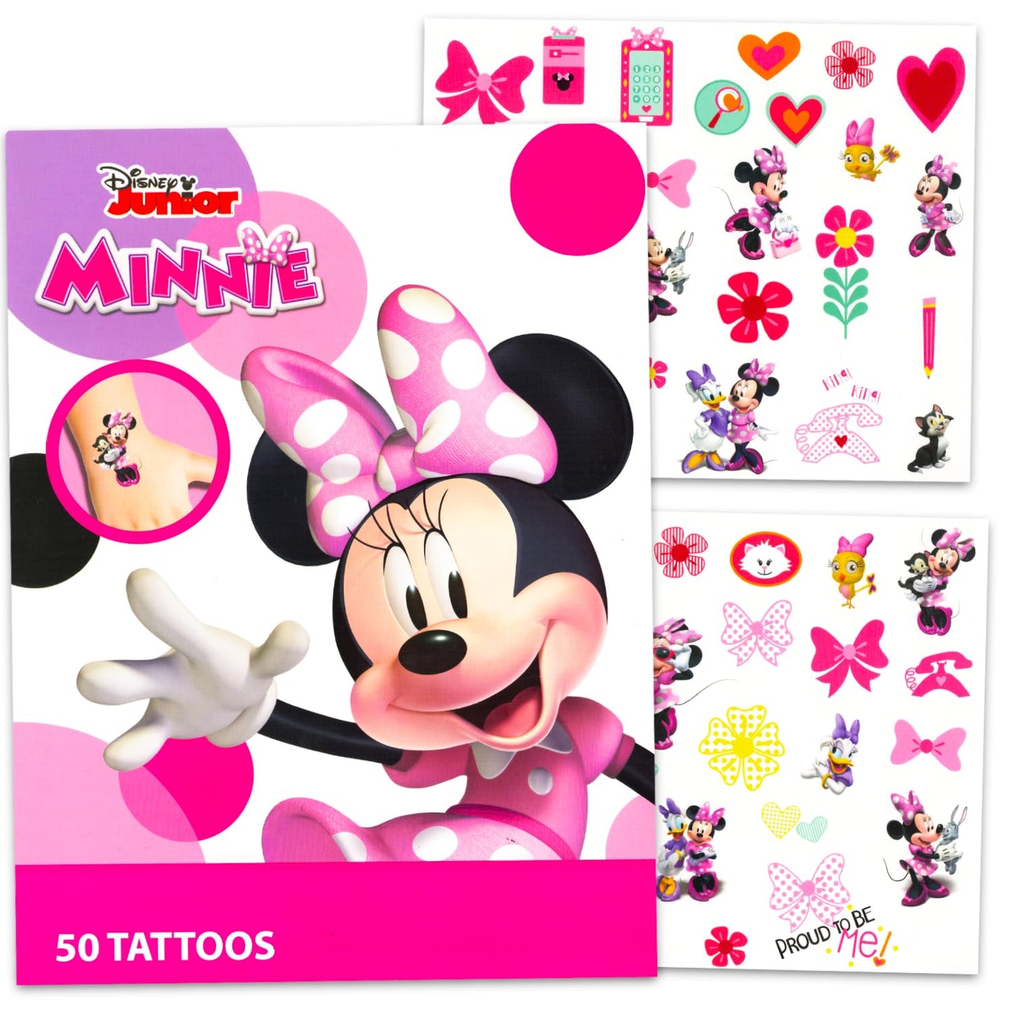 Minnie Mouse Temporary Tattoos - 50 Pcs Cute Cartoon Stickers for Teens & Adults | Birthday Party Favors & Class Prizes