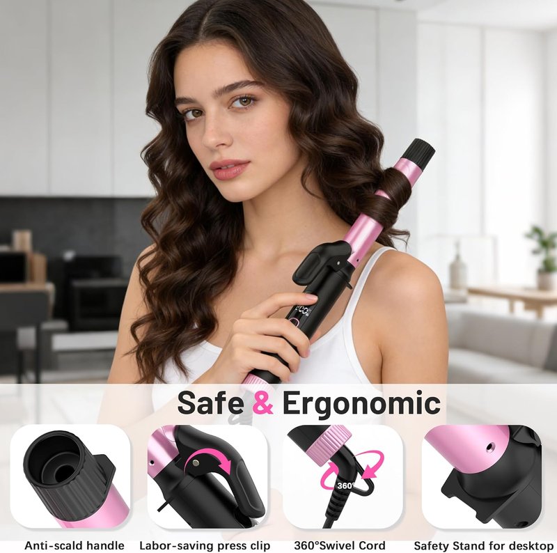 Travel Curling Iron - 1 Inch Dual Voltage Ceramic Barrel | Compact Design for Short Hair, 5 Temp Settings
