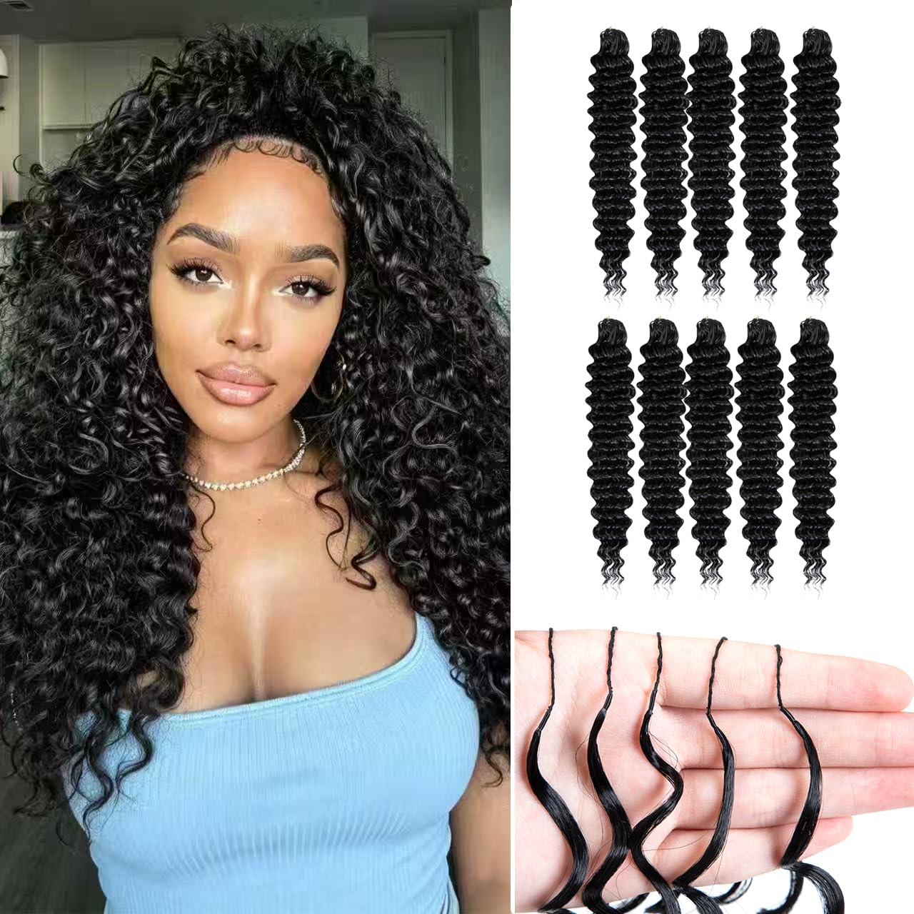 Miracle Knots Crochet Hair for Black Women - 100 Strands Curly Synthetic Hair, 18 Inch, Knotless Natural Black