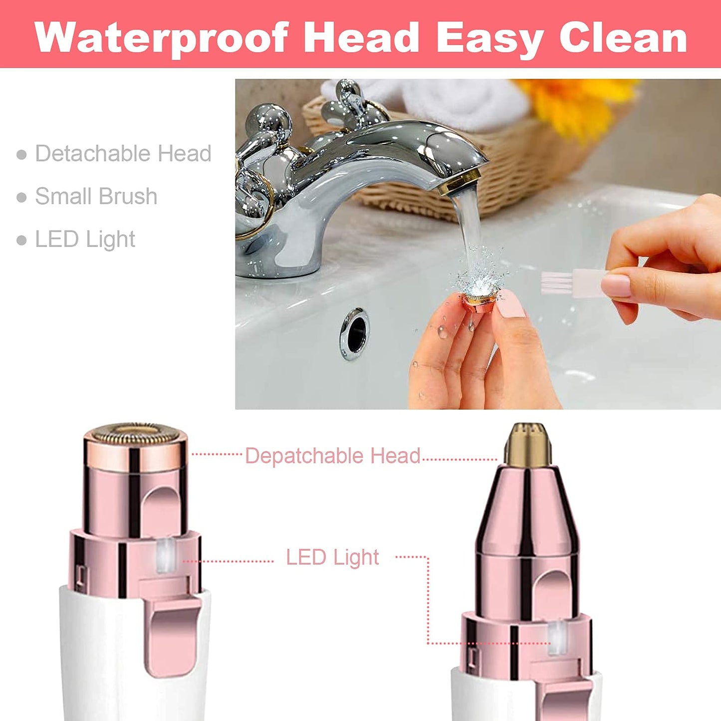 Facial Hair Remover for Women, Eyebrow Trimmer Nose Hair Razor 2-in-1, Mini Bikini Razor Precise Shaper, Portable Rechargeable Epilator for Lips, Body, Cheeks, Chin, Arms, Legs, Peach Fuzz (White)