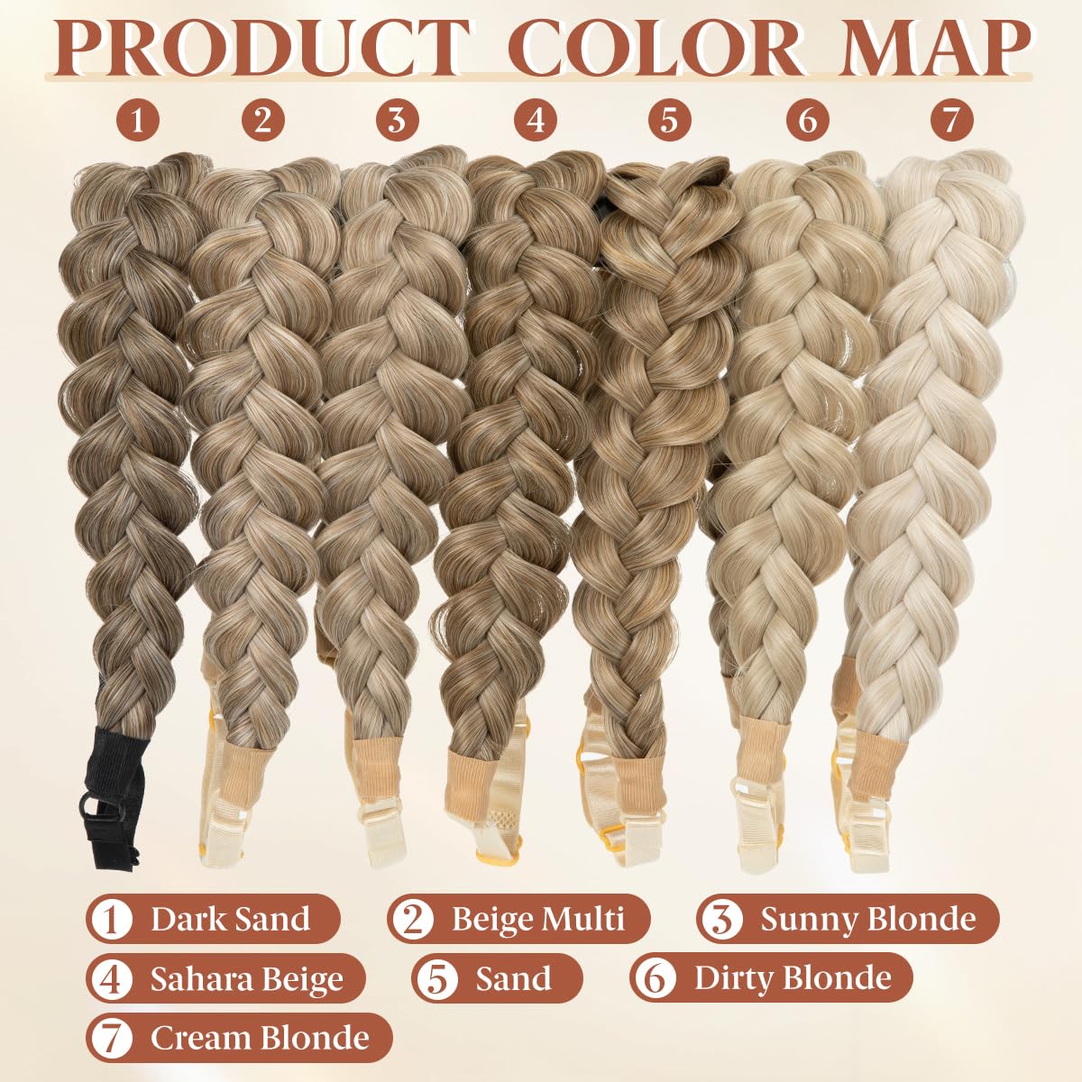 Wide Elastic Braided Headbands for Women - Adjustable Synthetic Hair Hairpiece | Sahara Beige
