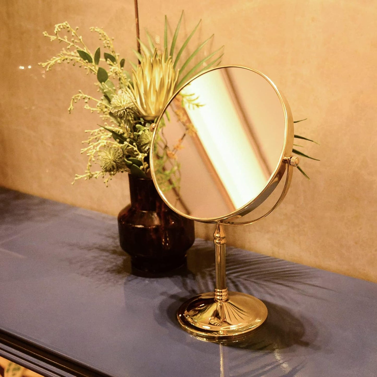 DOWRY 10x Magnification Makeup Mirror - Two-Sided Vanity Mirror | Gold Finish for Home & Gifts
