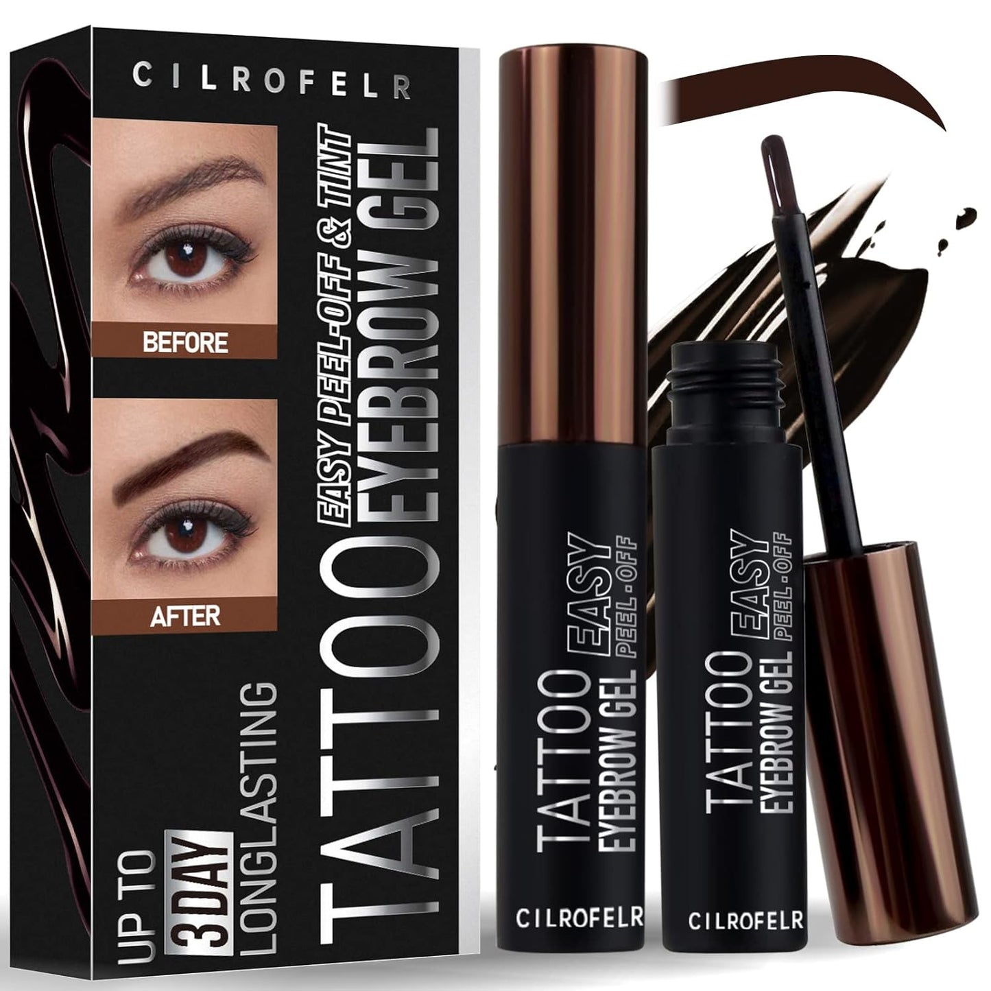 Tattoo Brow Peel Off Gel - Waterproof & Transfer-Proof for Fuller Brows | Brown (2 Pack)