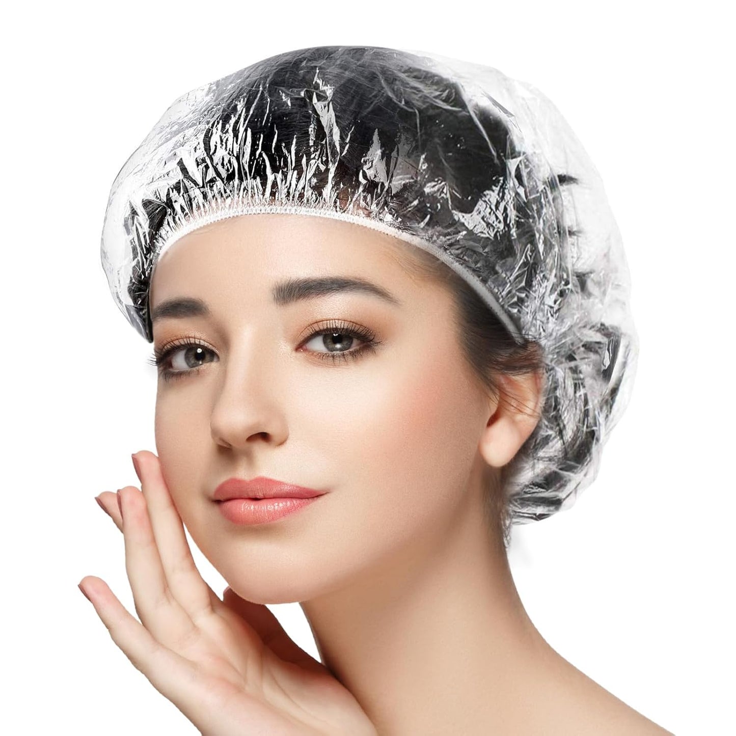 MORGLES 100 Pcs Disposable Shower Caps, Clear Large Shower Caps for Women Disposable, Plastic Hair Caps for Hair Treatment, Spa, Home & Travel Use,19.7"