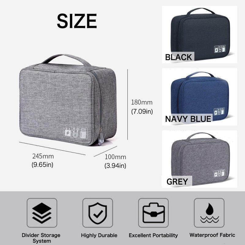 NWYRJO Organizer Case Small Electronic Devices USB Charger Accessories Case Portable Waterproof All-in-One Storage Bag for Cord, Charger, Flash Drive, Phone, Earphone (Black)