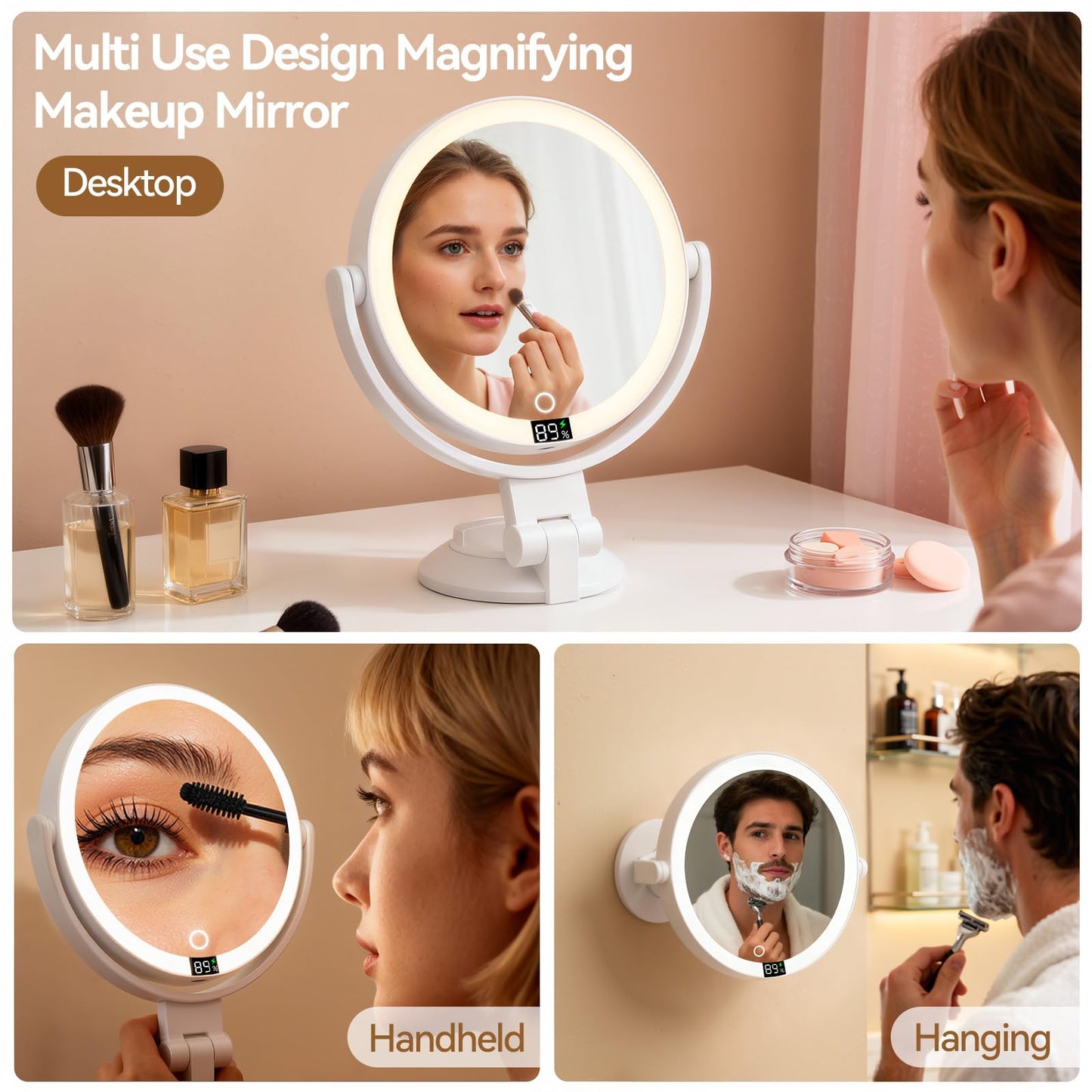 20X Magnifying Mirror Suction Cup with Lights, Wall Mounted Makeup Mirror