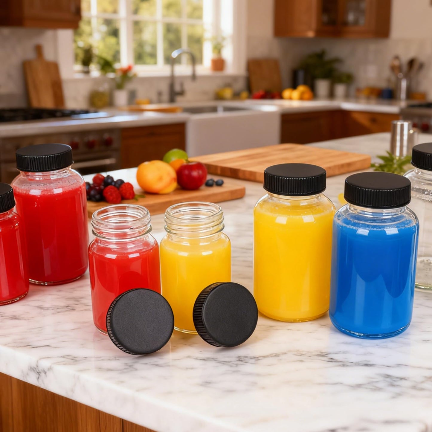 CAKKVDE 16 Pack 4 oz Glass Ginger Shots Bottles with Black Caps