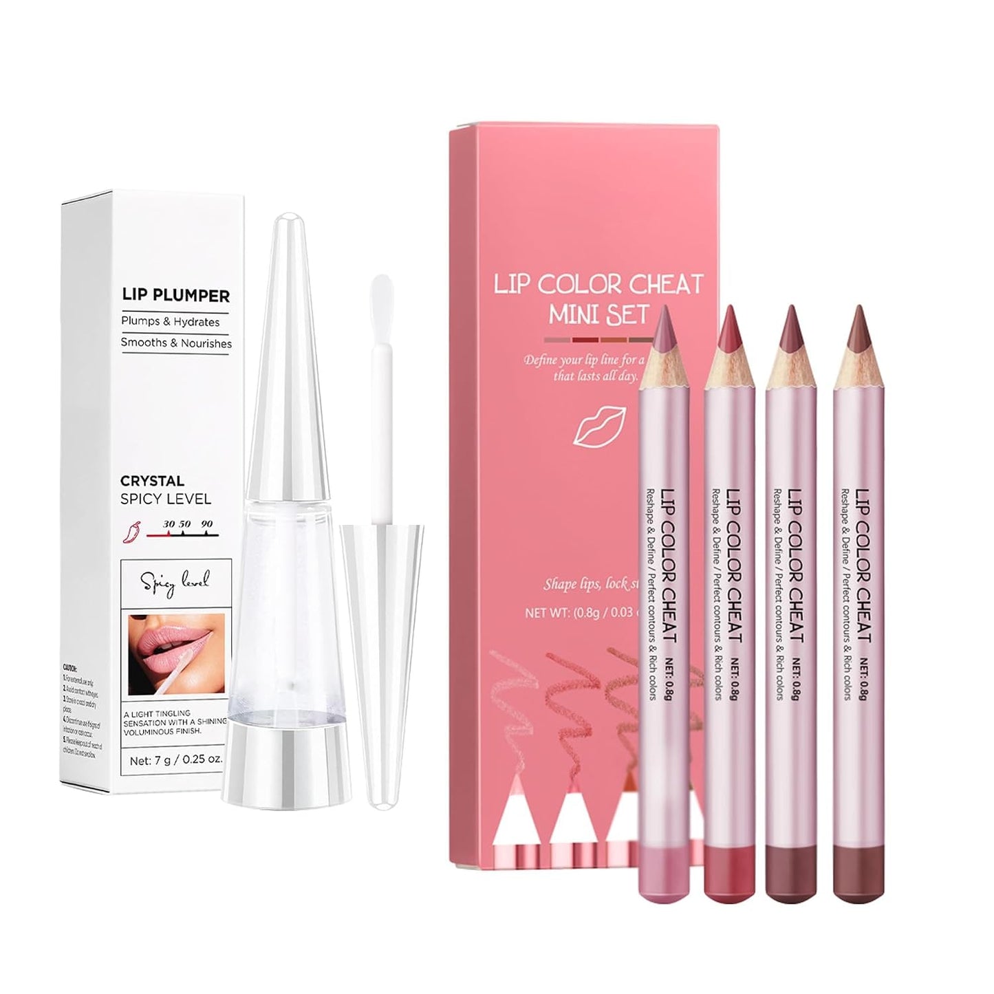 2-in-1 Lip Makeup Kit | 4-Color Nude Lip Liner & Plumper Gloss Set - Long-Lasting Contour for Women
