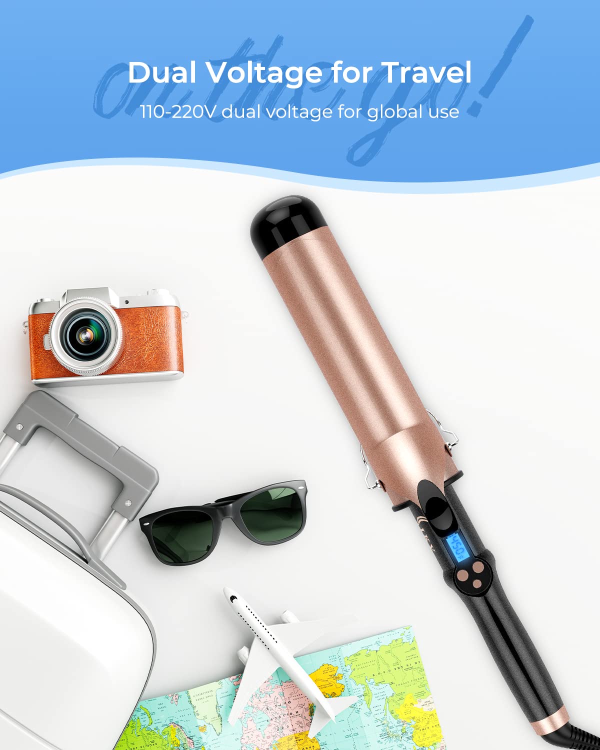 2 Inch Curling Iron Extra Large Barrel for Long Hair, Big Curling Wand Ceramic Tourmaline with LCD Display,10 Temps, Dual Voltage