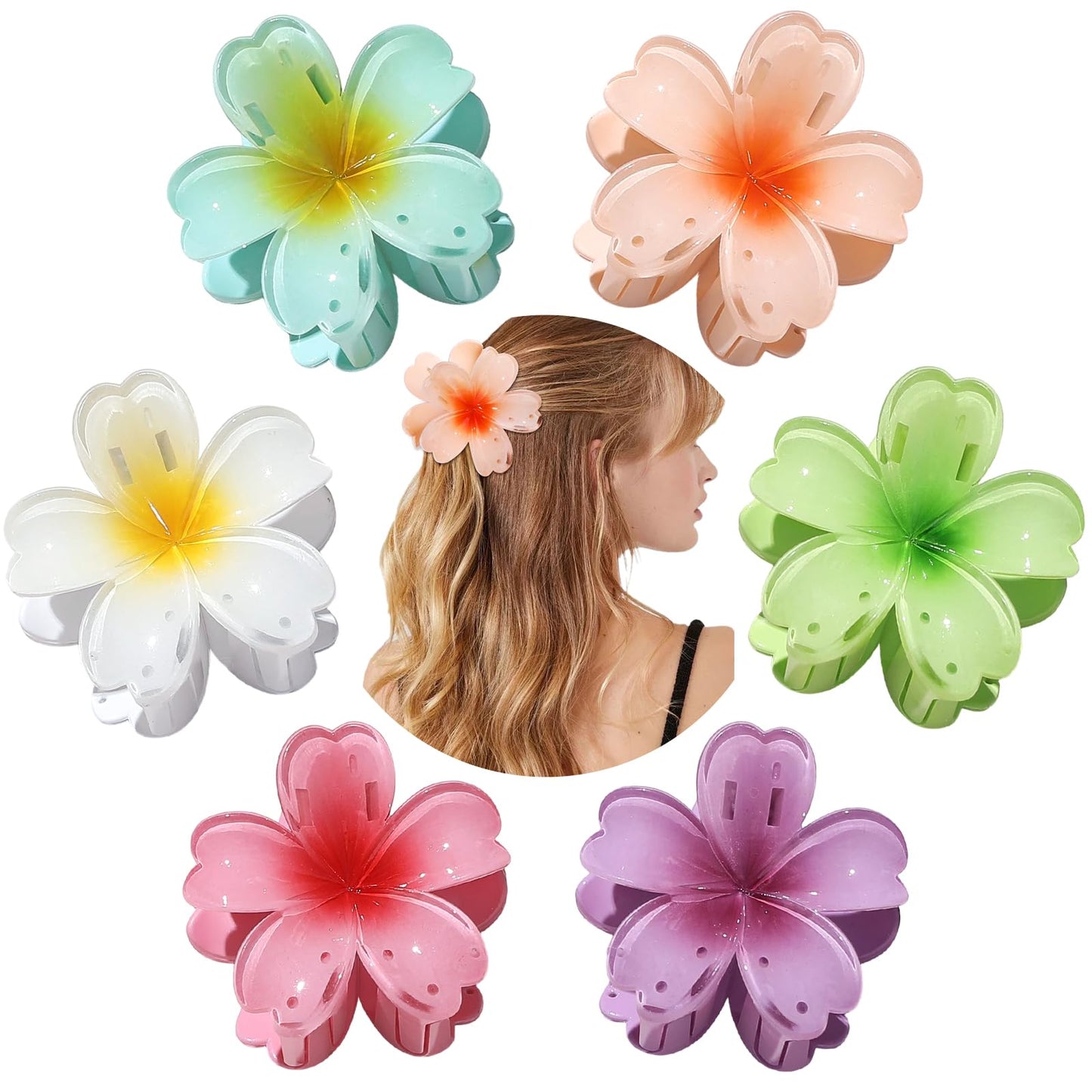 SMKSL 6 Pcs Flower Hair Claw Clips for Women Hawaiian Large Hair Clips for Thick Thin Curly Hair, Strong Hold & Non-Slip, Stylish Medium Beach Hair Accessories for Women Girls (Hawaiian)