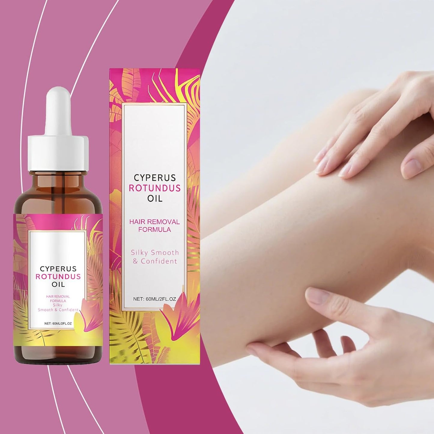 Natural Hair Removal Oil - Cyperus Rotundus Oil for Slower Hair Growth | 60ml for All Skin Types