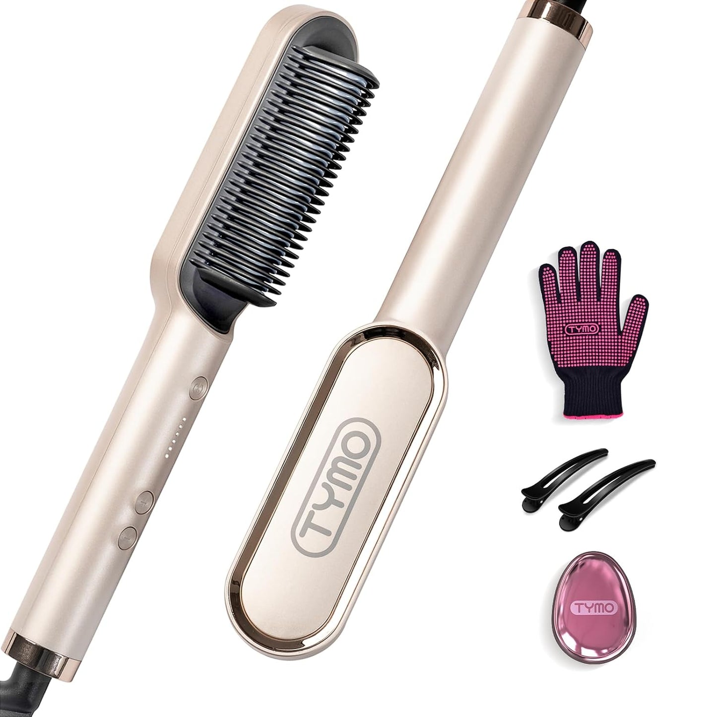 Hair Straightener Brush - TYMO Ring Comb with 5 Heat Settings | Fast Heating & Dual Voltage, Black