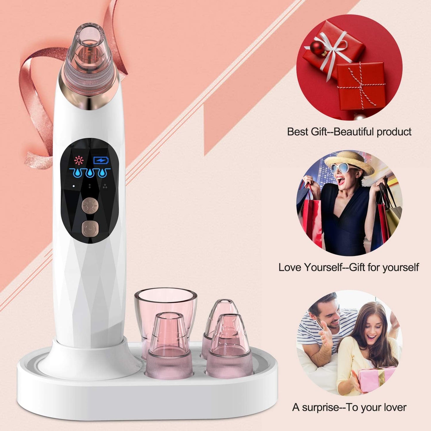 Blackhead Remover Pore Vacuum - Upgraded Electric Face Cleaner with 5 Suction Heads & LCD Screen | Acne & Whitehead Removal Tool