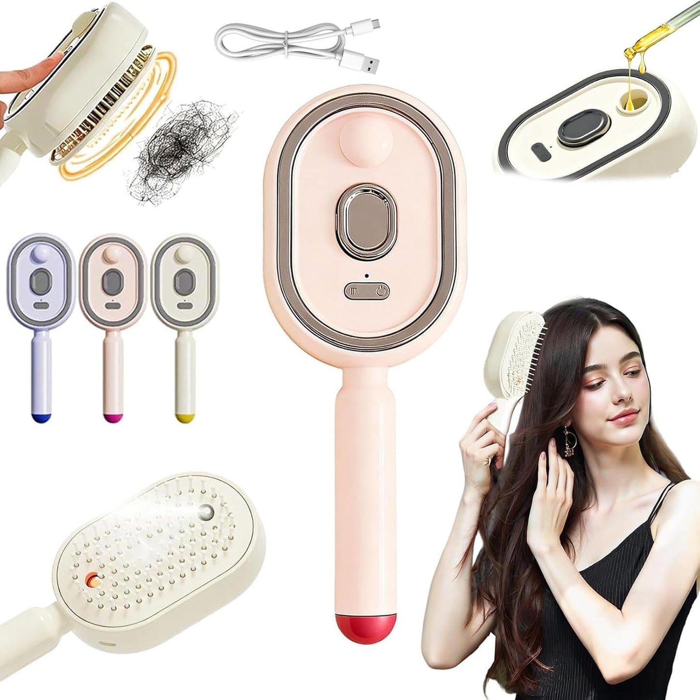 Electric Steam Brush - 2-in-1 Detangling & Misting Hair Straightener for All Hair Types | Rechargeable Anti-Frizz Tool