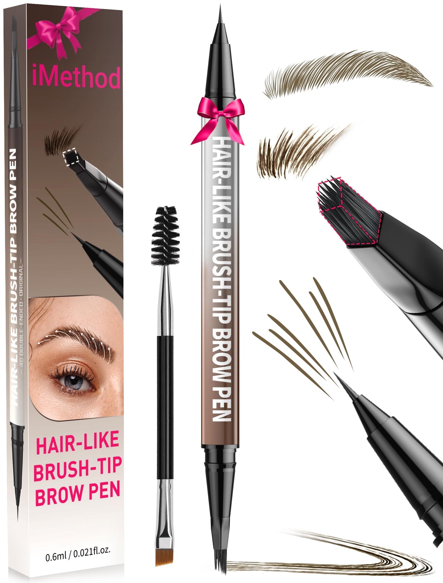 iMethod Eyebrow Pen - Eyebrow Pencil,2-in-1 Eyeliner Dual-Ended Brush-Tip Microblading 4d Eyebrow Pencils for women,Long Lasting Waterproof Hair-Like Brow Pencil,with Eyebrow Brush,Brown