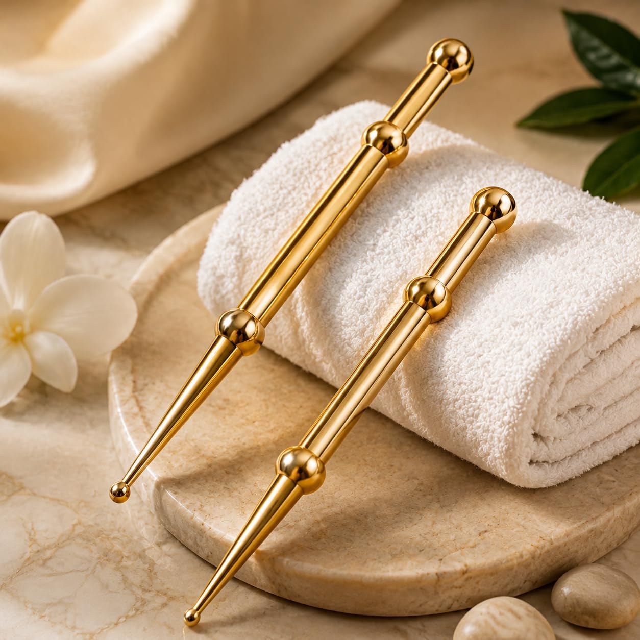 Double Headed Copper Massage Pen - Facial Acupressure Tool Set | 2-Piece Manual Therapy