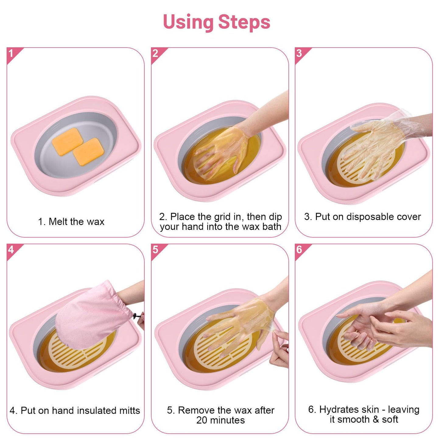 Yofuly Hand Wax Paraffin Machine for Arthritis, 3500ml Electric Digital Screen Paraffin Wax Warmer for Hands and Feet Treatment, Home Spa Paraffin Hot Wax Bath Moisturizing Kit with Timer, Pink
