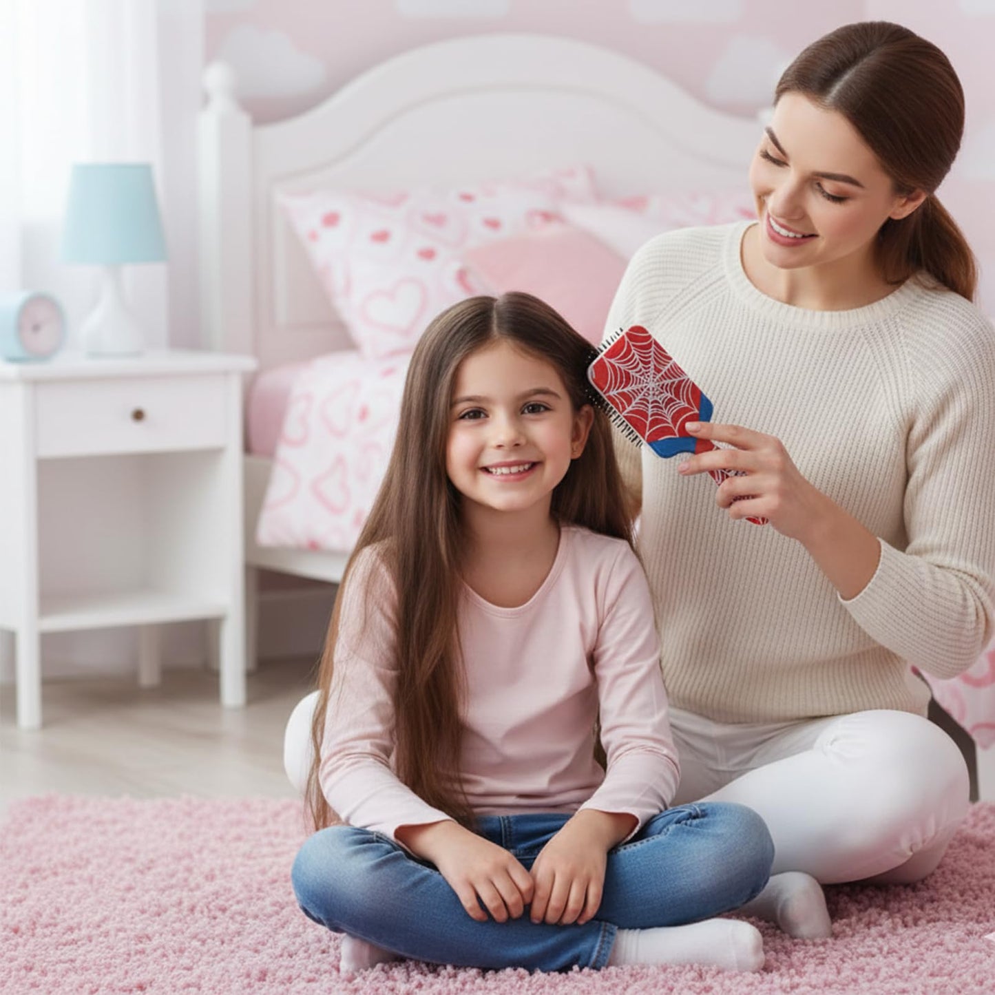 Hair Brush for Boys Toddler - Red Spider Web Kids Detangler Hairbrush for Wet Dry Thin Long Curly Hair Pain-Free Air Cushion Comb Glide Through Tangles with Ease and Massage Scalp