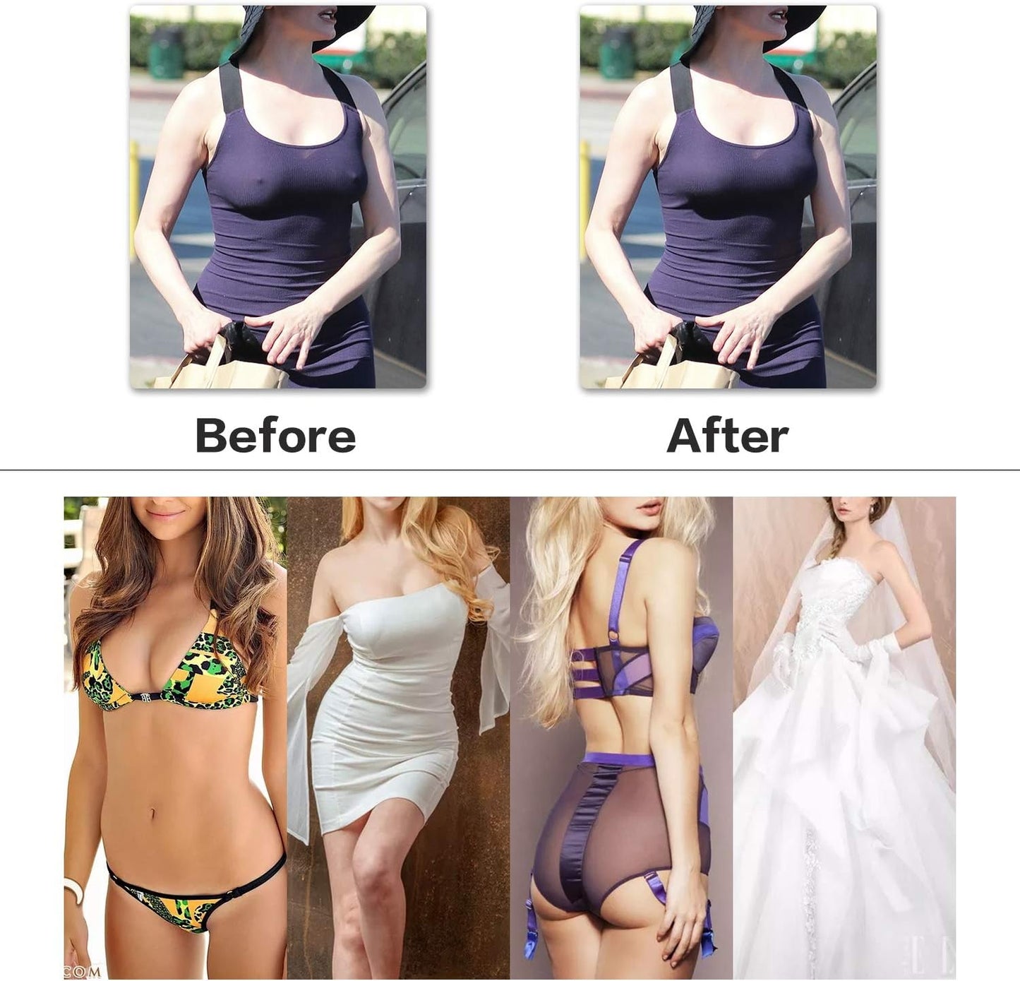 Adhesive Bra - 2 Pairs Breast Lift Tape & Nippleless Covers | Silicone Pasties for Invisible Support