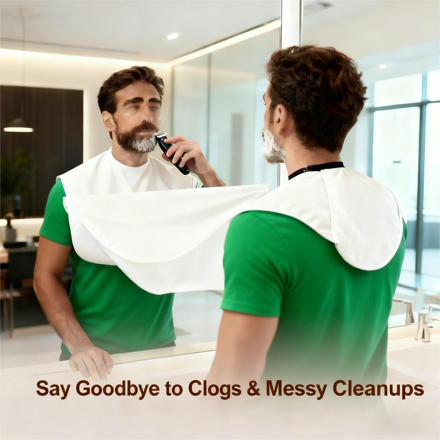 Beard Bib Apron for Men, 2 Pack Hair Catcher for Shaving & Trimming, Non-Stick Shave Cape with Suction Cups, Men's Grooming Accessories, Gifts for Husband Dad Boyfriend (Black & White)