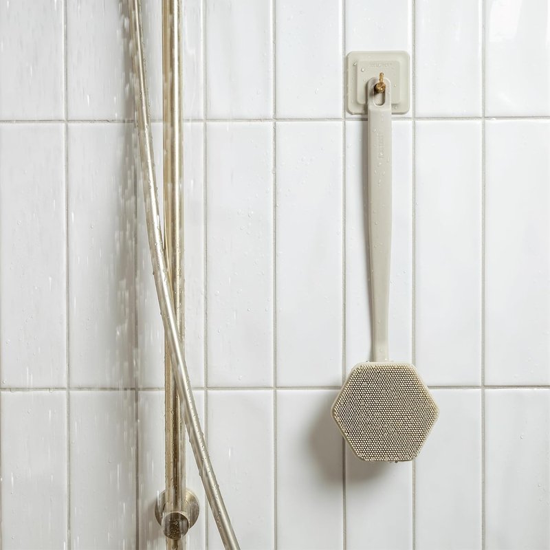 Arnold Silicone Shower Hooks - Waterproof Adhesive Bathroom Organizer for Razors & Loofahs | 2 Pack - Sand Color