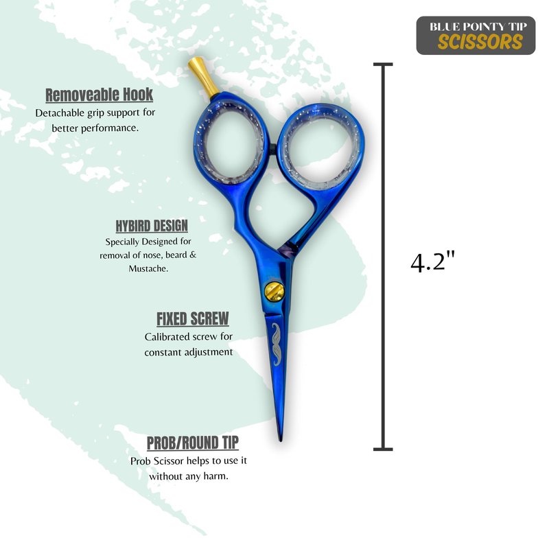 Massive Bee Store Rounded-Tip Trimming Scissors for Men – Stainless Steel High Carbon Beard, Mustache, and Ear Hair Grooming Scissor (Blue (Round-Tip))