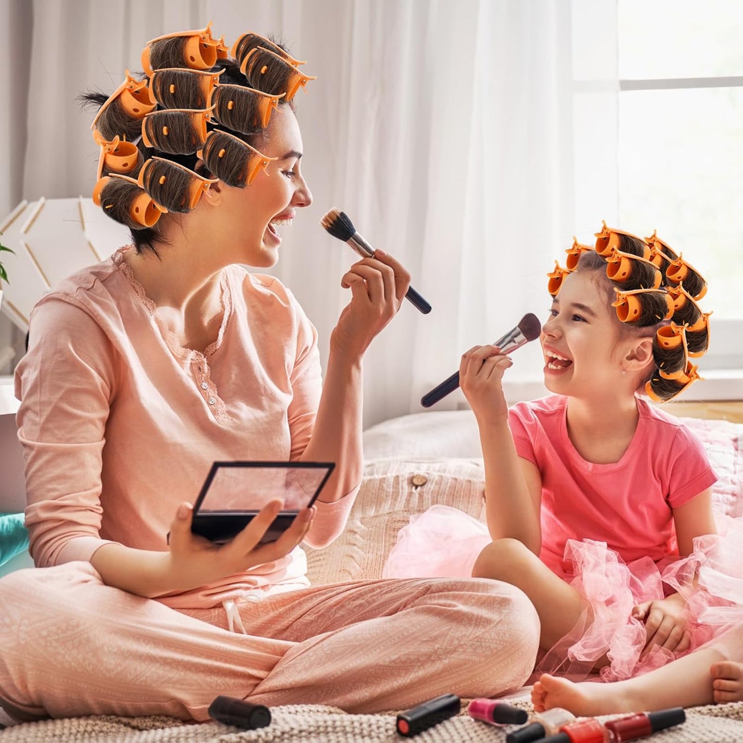 Hair Rollers Set - 141 Pcs Plastic Hair Rollers with Pins & Clips | Orange Color