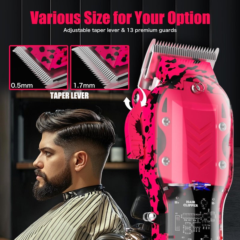 Tuanchuanrp Professional Hair Clippers for Woman, Cordless Barber kit for Hair Cutting & Grooming, Hair Clippers and Trimmer Set for Barber Haircut with LED Display, 8 Fade Taper Combs(Pink Set)