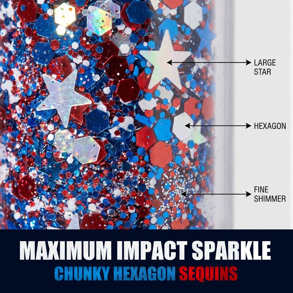 4th of July Glitter Stick, 2026 New Patriotic Red White and Blue Face Hair Body Glitter Stick, 4th of July Accessories Sparkling Glitter Makeup for Fourth of July Outfit Independence Memorial Day (1)