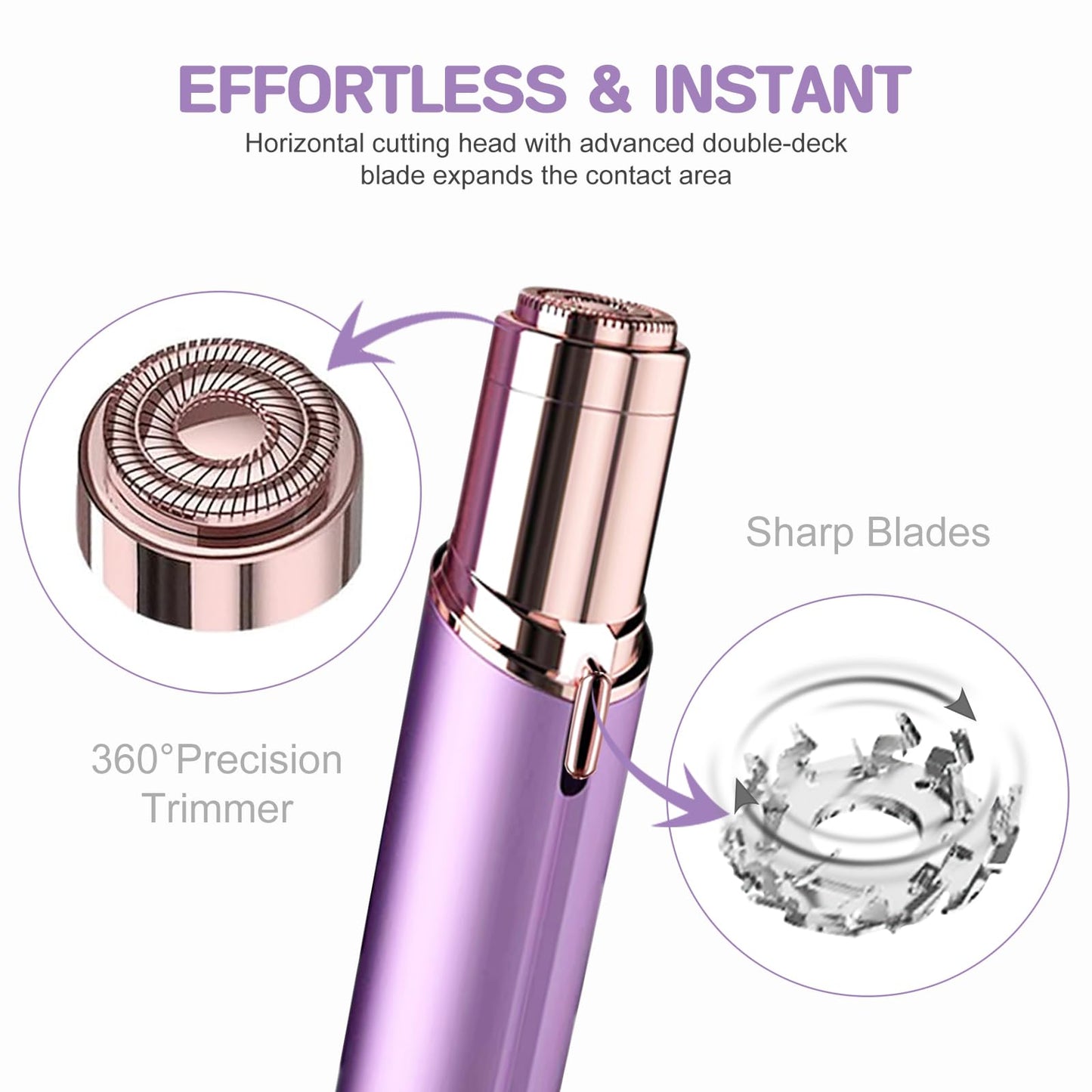 tuokiy Women Facial Hair Removal Device Battery Operated with 2 Replacement Heads,Ladies Face Shaver for Peach Fuzz Upper Lip,Chin, Facial Hair Removal for Women, Purple