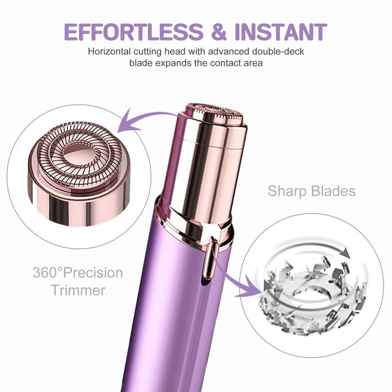tuokiy Women Facial Hair Removal Device Battery Operated with 2 Replacement Heads,Ladies Face Shaver for Peach Fuzz Upper Lip,Chin, Facial Hair Removal for Women, Purple