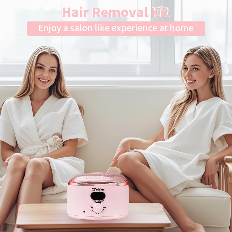 Makeforu Brazilian Waxing Kit - Bikini & Full Body Hair Removal with Digital Warmer, 4 Scented Wax Beads & 27 Silicone Tools - Home Waxing for Women & Men, Face & Body Care (Pink)