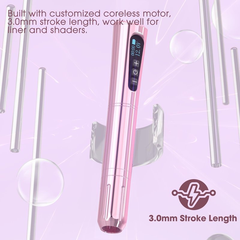 POPUPMU Tattoo Gun Kit - Wireless Tattoo Machine 3.0mm Stroke Coreless Motor with 800mAh Power Supply PMU Tattoo Cartridge Lining Needles Mixed Set 18Pcs for Professional Tattoo Supply Purple(NORA)